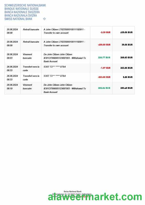 Switzerland Swiss National Bank SNB account statement, 3 pages 2